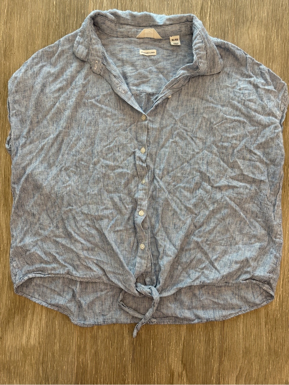 Weatherproof Linen Light Blue Button Front Tie Hem Shirt XL